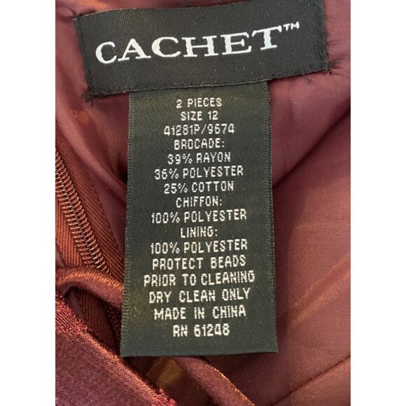 Cachet 2-Piece Formal Maci Dress Set & Jacket Beaded Size 12 Burgundy - Picture 6 of 13